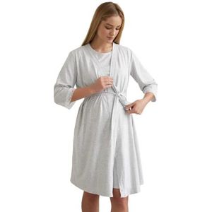 ToBe Vrouwen Moederschap Home Set: Shirt + Badjas met 3/4-mouwen Nightgown, Grijs, M, grijs, M