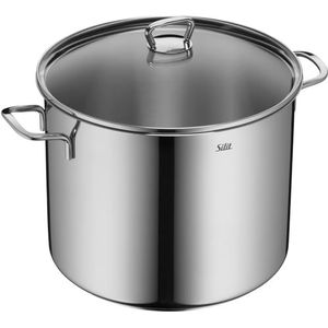 Silit Groente soeppan inductie 28 cm, glazen deksel, pan 12 l hoog, roestvrij staal gepolijst, grote inductie, ongecoat, ovenbestendig