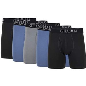 GILDAN Heren katoenen stretch boxer kort, multipack (Pack van 5), Zwart Roet, Leisteen Blauw, Grijs Flanel (5-pack), XL