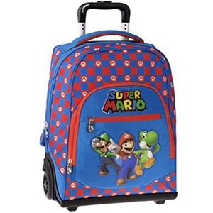 Super Mario schoolrugzak met verstelbare handgreep, gevoerde en verstelbare schouderbanden, voorvak en ritssluiting, 32 x 47 x 21 cm, Blauw, Eén maat, casual