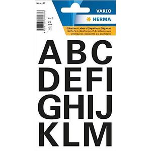 HERMA 4167 letterstickers A - Z, weerbestendig (lettergrootte 25 mm, 2 velles, folie) zelfklevend, permanent klevende alfabet stickers, 30 etiketten, transparant/zwart