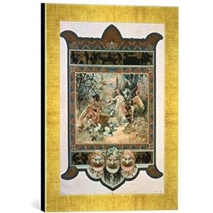 Ingelijste afbeelding van Alfons Mucha ""Kalender illustratie voor Vieillemard: Het oordeel van het Parijs, kunstdruk in hoogwaardige handgemaakte fotolijsten, 30 x 40 cm, Gold Raya