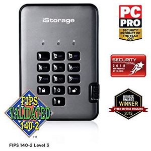 iStorage diskAshur PRO2 HDD 500 GB Secure Hard Drive FIPS Level 3 certified Password Protected Dust/Water Resistant. IS-DAP2-256-500-C-X