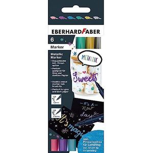 Eberhard Faber 558406 - Metallic marker in 6 kleuren, dubbelvezelige marker met dikke en dunne punt, geschikt voor glas en donker papier