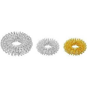 Set van 3 vingermassage-ringen met lage energie-ring, power-ring, Yin en Yang massage, 1 x zilver groot, 1 x zilver klein, 1 x goud klein