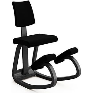 Varier Variable Plus Ergonomische stoel met gevoerde rugleuning, hout, zwart, 100% gerecyclede polyester stof