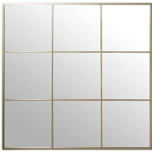 DRW Vierkante wandspiegel met venster, van goudkleurig metaal, 120 x 2 x 120 cm
