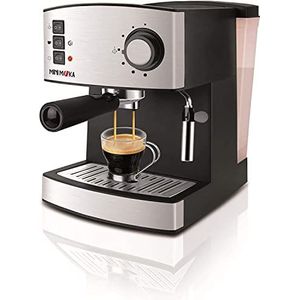 Mini Moka CM-1821 Espressomachine, 850 W, 15 bar, 1,6 l, voor gemalen koffie, extra crèmesysteem, 2 kopjes, stoomsproeier, roestvrij staal