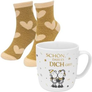 Sheepworld Mok sokken set motief mooi | cadeauset met 1 kop en 1 paar sokken, maat 36-40, in geschenkdoos | winter cadeau 51156