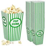 Relaxdays popcorn bakjes, set van 48, gestreept, retro look, bioscoop, filmavond, karton, popcorn zakjes, groen/wit