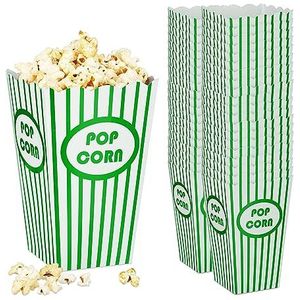 Relaxdays popcorn bakjes, set van 48, gestreept, retro look, bioscoop, filmavond, karton, popcorn zakjes, groen/wit