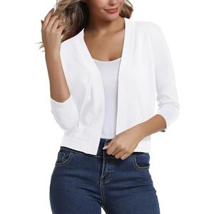 Urban CoCo Damesvest met halve mouwen en open voorkant, Kleur: wit., L