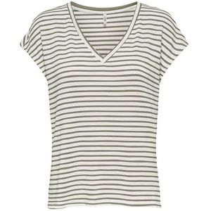 ONLY - ONLVIDA - T-shirt - Lichtgrijs/Wit - V-hals - Kwartmouw