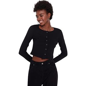 Trendyol Dames vrouw jong normaal standaard ronde hals gebreide blouse shirt, kaki/zwart, XL, Kaki/Zwart, XL