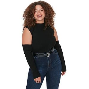 TRENDYOL Vrouwen grote maten nauwsluitende bodycon hoogsluitende kraag tricot plus-size blouse, zwart, 4XL