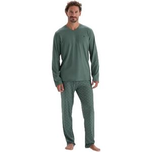 Dagi Katoenen T-shirt en broek voor heren met V-hals en lange mouwen, Groen, L