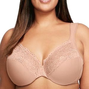 Glamorise Vrouwen Plus Size Low Cut Wonderwire Lace Bra Onderdraad #1240, Cappuccino, 90E