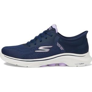 Skechers Dames GO Walk 7 Valin, Navy Textiel/Lavendel Trim, 8 UK, Navy Textiel Lavendel Trim, 41 EU