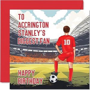 Voetbalverjaardagskaart voor Accrington-fans - grootste fan - leuke gelukkige verjaardagskaart voor zoon vader broer oom collega vriend neef, 145 mm x 145 mm Footy Footie Bday wenskaarten