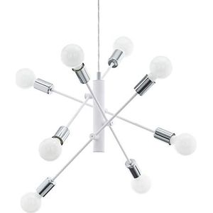 EGLO Gradoli Hanglamp, 8 lichtpunten, modern, hanglamp van metaal in wit en chroom, voor eettafel/woonkamer, E27-fitting, diameter 71 cm