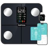 Healthkeep Digitale personenweegschaal met lichaamsvet en spiermassa voor 15 lichaamsgegevens, hartslagmeter voor personen met groot VA-scherm, met app voor iOS en Android