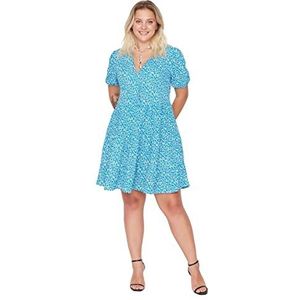 Trendyol Dames Mini Smock Regular Plus Size Jurk, Blauw, 3XL, Blauw, 3XL grote maten