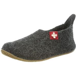 Living Kitzbühel Slippers met kruis, zachte pantoffels voor dames van wol, ademend en antislip, handgemaakt in Europa, antraciet, 24 EU