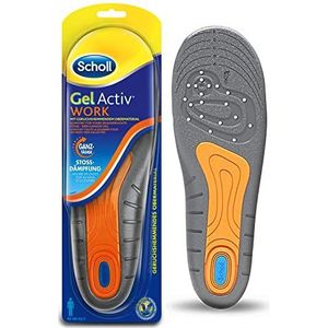 Scholl GelActiv werkzolen voor werkschoenen in de maten 40-46,5, voor zwaar belaste voeten, 1 paar gelzolen, zwart/oranje/blauw