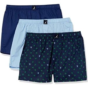 Nautica Men's Cotton Woven 3 Pack Boxer, Blue Depths/Coastal Sky/Pop Turtle Print, Small