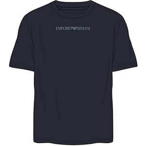 Heren getextureerde elastische ronde hals T-shirt blauw M getailleerd FIT, Blauw, M