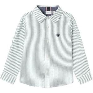 NAME IT Jongens Nmmrekid shirt met lange mouwen, Helder wit/detail: dunne streep - donker bos, 86