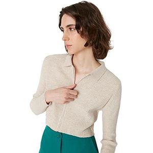 Trendyol Gebreide damesjas met beige crop rits cardigan sweater, S