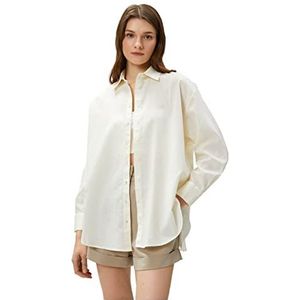 Koton Oversized linnen overhemd met lange mouwen voor dames, Gebrochenes Weiß (001), 42
