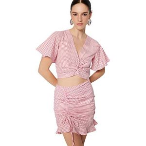 Trendyol Dames getailleerd basic cache-coeur geweven blouse shirt, roze, 60