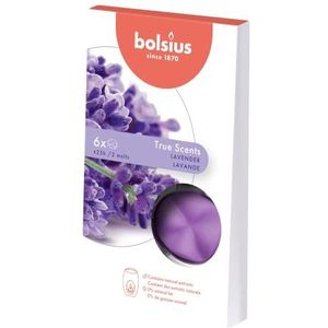Bolsius, 6 geurkaarsen, kleurrijke geurwaspads, kleur: paars, geur: lavendel, True Scents