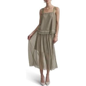 DKNY Dames Short Sleeves Plisse Mesh Gelaagde Top, Light Fatigue, X-Large, Light Fatigue, XL