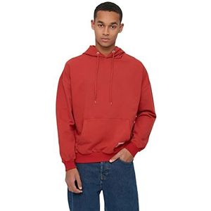 Trendyol Heren Tile Oversize lange mouwen sticker applicatie Basic Hooded Sweatshirt, Brick, XL