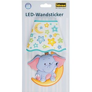 Idena 31257 - LED muursticker lamp olifant, met lichtsensor, ca. 21 x 13 cm, ideaal als nachtlampje voor de kinderkamer