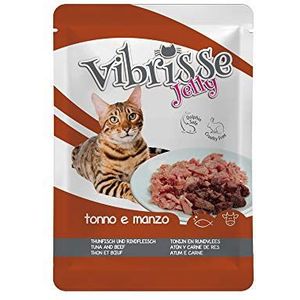 Croci Vibrisse Kattenvoer, natvoer van tonijn en rundvlees, lichte en gestoomde voering, 18 zakjes à 70 g