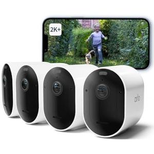 Arlo Pro 5 Draadloze WiFi Beveiligingscamera Buiten, 2K+ HDR, 160˚ Verbeterd Kleurennachtzicht, Sirene, Bewegingsdetectie, 2-Weg-Audio, 8 mnd Batterij, Arlo Secure Plan Proefperiode, 4 Cam, Wit