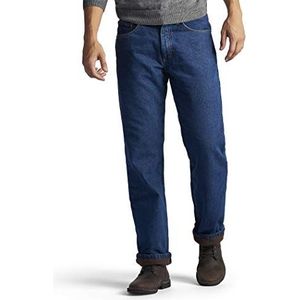 Lee Jeans voor heren, met fleece en flanellen gevoerd, losse pasvorm met rechte pijpen, Donkerblauw met waseffect, 31W / 32L