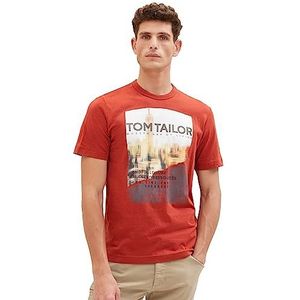 TOM TAILOR Heren T-shirt met fotoprint van katoen, 14302-velvet rood, S, 14302-fluweel rood, S