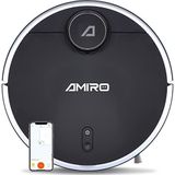 AMIRO R5 Zuig- en dweilrobot, met kamerkaart in realtime, robotstofzuiger, dierenharen, 2200 Pa zuigkracht, dweilfunctie en intelligente navigatie, ideaal voor harde vloeren (zwart)