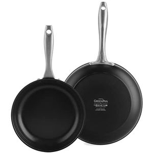 GreenPan Lima Midnight Gezonde Keramisch Antiaanbaklaag 20cm & 26cm Koekenpan Set, PFAS-Vrij, Vaatwasserbestendig, Inductie Geschikt, Ovenveilig, Zwart