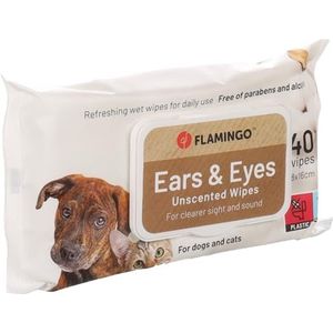 FLAMINGO REINI Oog- en oorverzorgingsdoekjes, voor honden en katten, 40 stuks, 18 x 16 cm