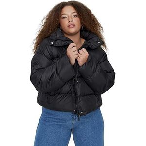 Trendyol Vrouwen staande kraag effen crop plus size winterjas jas, zwart, 50, Zwart