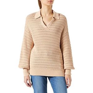 NA-KD Oversized gebreide damestrui met V-hals, Warm Beige, XXS