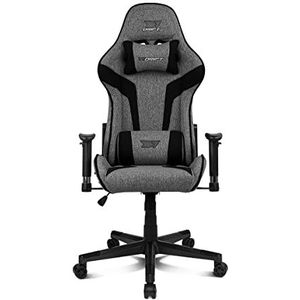 DRIFT Gaming Chair DR90 -DR90DGB - Professionele Gaming Stoel, ademende stof, gestoffeerde 2D armleuningen, versterkte nylon basis, klasse 4 zuiger, kantelen, lumbaal/cervicaal kussen, grijs/zwart