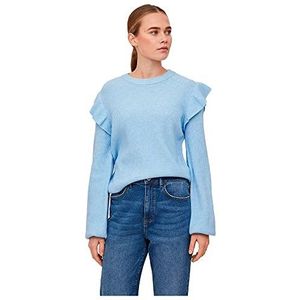 Vila Dames VIRIL O-hals Flounce Knit TOP-NOOS trui, Kentucky Blue/Detail:Melange, XS, Kentucky Blue/Detail:MELANGE, XS