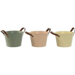 Home ESPRIT Bloempot, geel, groen, lichtroze, polyurethaan, metaal, 20 x 20 x 14 cm (3 stuks)